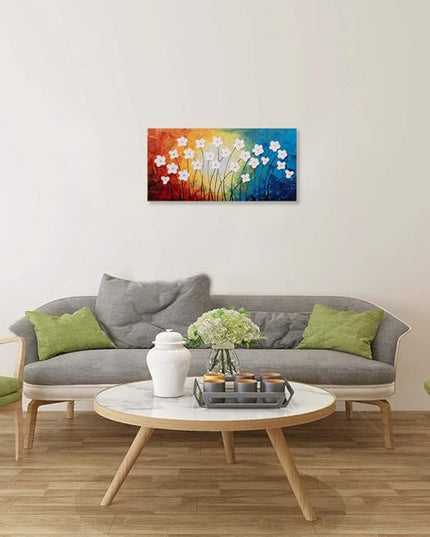 Yihui Arts Hand Painted Textured Flower Oil Painting on Canvas - Colorful Abstract White Floral Artwork for Home Decor, Modern Wall Art for Living Room, Bedroom, Office