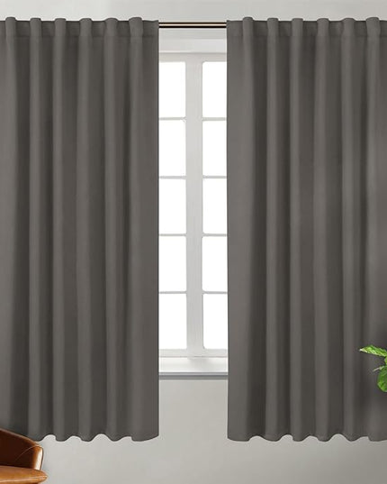 BGment Rod Pocket and Back Tab Blackout Curtains for Bedroom - Thermal Insulated Room Darkening Curtains for Living Room, 2 Window Curtain Panels (52 x 63 Inch, Grey)