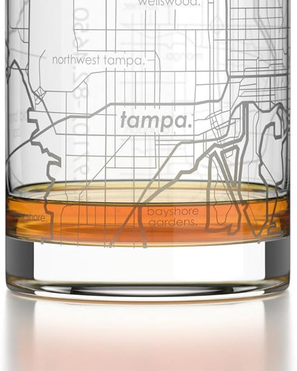 Well Told Engraved Tampa Bay Florida Map Rocks Glass, Old Fashioned Glassware (11 oz, Clear) Etched Bourbon Tumbler, Gifts For Whiskey Lovers