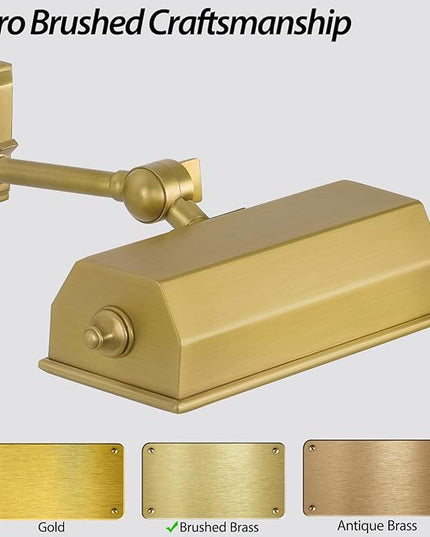 Picture Lights for Wall Hardwired, 8" Brass Picture Light, Brush Gold Art Light, 2700k Dimmable Gallery Lights, Vintage Wall Picture Light Painting Light for Artwork Poster Portrait Display