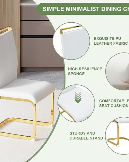 63” Dining Room Table Set for 6,Modern Gold Dining Table Set for 6, Rectangle Kitchen Table Set with Leather Chairs,White Faux Marble Dinner Table Set with Tempered Glass Top and Golden Base