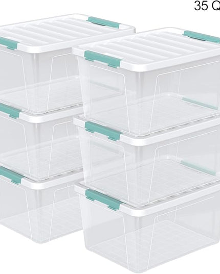 35 Quart Latch Storage Box, 6-Pack Clear Plastic Storage Bins with Latching Lids