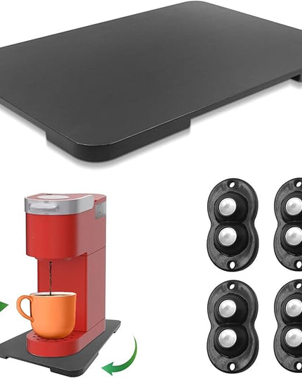 Appliance Slider 360° Rolling Tray for Coffee Maker Bamboo Coffee Pot Slider Tray Countertop Rotation Sliding Tray with Wheels, Small Appliances Mat Easily from Under the Cabinet Black(13.9"×9.4")