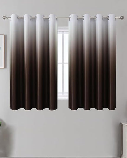 Estelar Textiler Brown and Greyish White Blackout Curtains for Bedroom 54 Inches Long, Thermal Insulated Ombre Grommet Curtains & Drapes for Kitchen and Bathroom, 52x54 Inch, 2 Panels