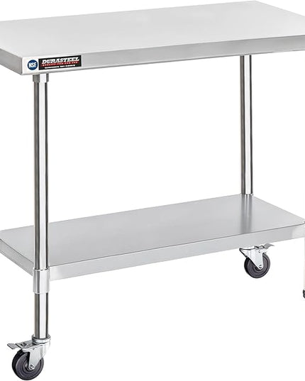 DuraSteel 30x48 NSF Stainless Steel Cart - Heavy Duty Food Prep Table with Undershelf - Rolling Kitchen Island on Wheels for Commercial Restaurant Kitchen, Garage, Outdoor Cooking, BBQ Grill, Counter