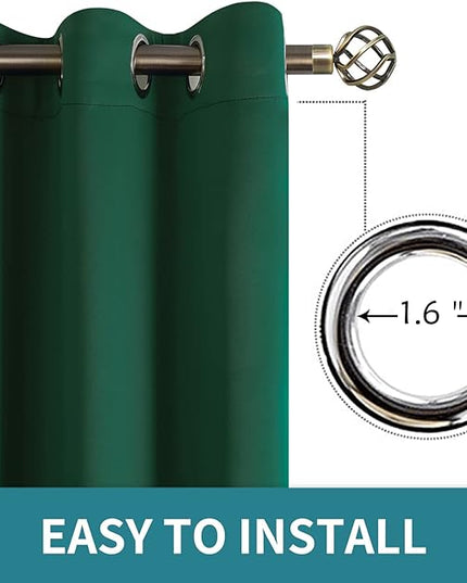 BGment Blackout Curtains for Bedroom - Grommet Thermal Insulated Room Darkening Drapes for Living Room, Set of 2 Panels (38 x 63 Inch, Emerald Green)
