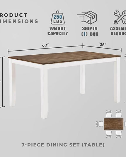 Lexicon Dining Table Set for 6 with Chairs, Wood 7 Piece Farmhouse Dining Room Table and Chairs Set of 6, Cross Back, Easy Assembly Seater for Indoor Home, Dinner, Kitchen, Cherry/White