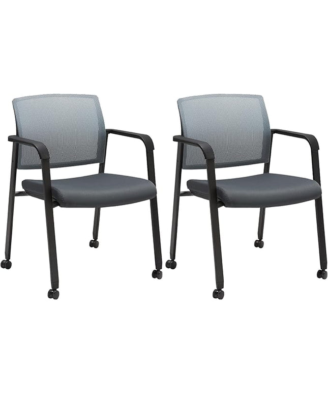 CLATINA Mesh Back Stacking Arm Chairs with Upholstered Fabric Seat and Ergonomic Lumbar Support for Office School Church Guest Reception (WithWheels Gray- 2 Pack)