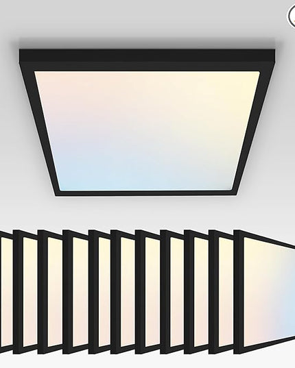 ASD LED 12" Square Flush Mount Ceiling Light Fixture, Low Profile Surface Lighting | 5CCT, Dimmable, Ultra-Thin, ETL Listed | 24W 1700LM 2700-6000K 120V | Kitchen, Bedroom Lamp | Black, 12 Pack