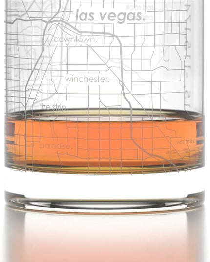 Well Told Engraved Las Vegas Nevada Map Rocks Glass, Old Fashioned Whiskey Glass (11 oz, Clear) Etched Whiskey Glass, Gifts For Whiskey Lovers
