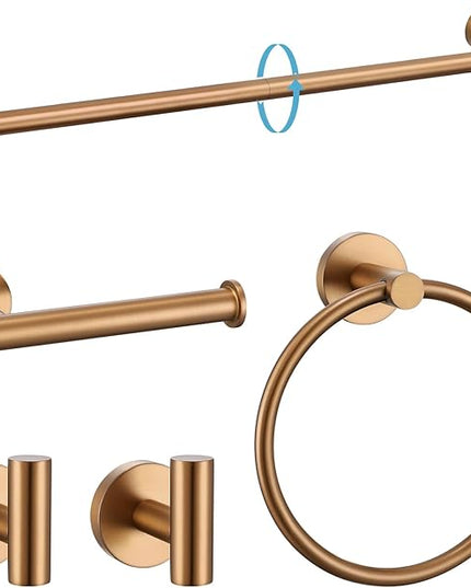 TURS Brushed Rose Gold 5 Piece Bathroom Hardware Set, SUS304 Stainless Steel 23.6 Inch Bath Towel Bar Set, Round Bathroom Accessories Kit Wall Mounted