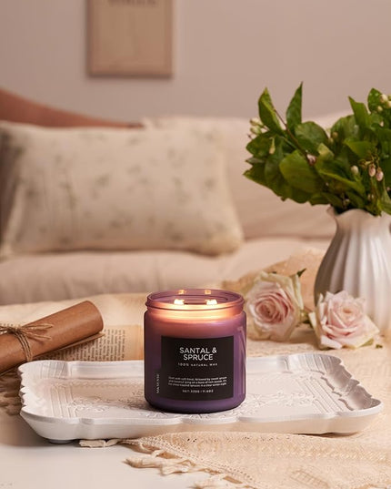 M&SENSE Santal Spruce Christmas Scented Candle, 11.6oz 70 Hours Burn Non Toxic Natural Soy Wax, 2 Cotton Wick Candle for Winter Holiday Housewarming Gifts for Family Friends Teachers