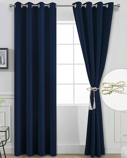 Yakamok 84 Inch Long Light Blocking Navy Blue Blackout Curtains, Room Darkening Thermal Insulated Blackout Drapes with Grommet for Bedroom (52x84Inch, 2 Panels)