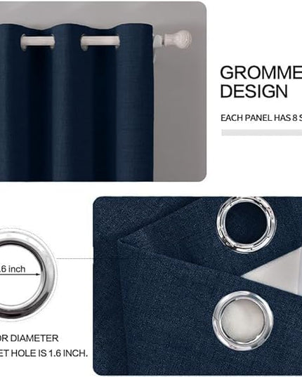 MIULEE Linen Textured Curtains for Bedroom Solid 100% Blackout Thermal Insulated Midnight Blue Grommet Room Darkening Curtains & Drapes Luxury Decor for Living Room Nursery 52 x 63 Inch (2 Panels)