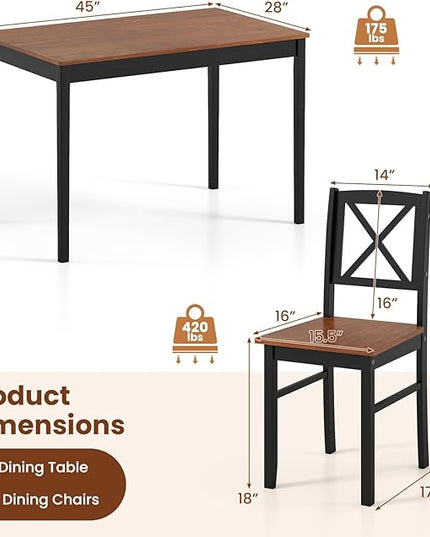 Giantex 5-Piece Dining Table Set for 4, Rectangular Kitchen Table & 4 Chairs with Rubber Wood Legs, Cross Backrest, Space-Saving Mid Century Modern Dinette Set for Dining Room, Breakfast Nook, Dinner