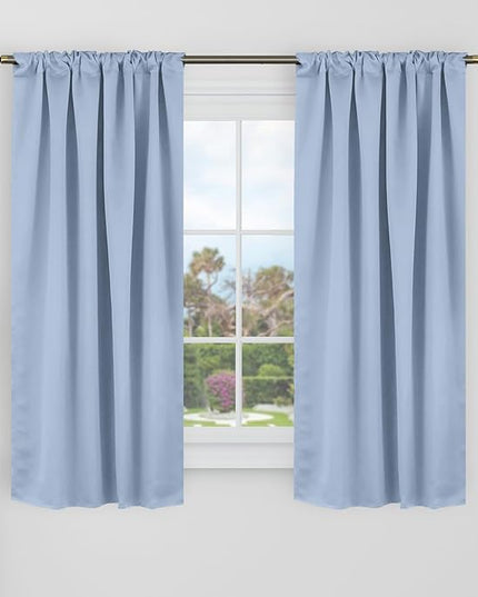 BGment Blackout Curtains 48 Inches Long for Bedroom - 38 x 48 inch Curtains Rod Pocket and Back Tab Thermal Insulated Room Darkening Curtains for Kitchen/Cafe Room, 2 Window Panels, Spa Blue