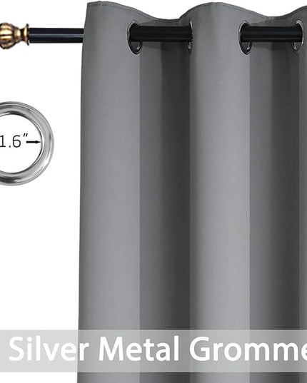Yakamok Blackout Curtains Room Darkening Thermal Insulated Window Panels,Solid Grommet Top Drapes for Bedroom/Living Room(38Wx90L, Grey, 2 Panels)