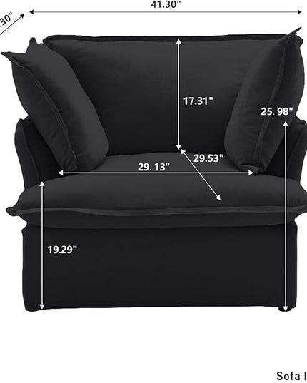 JACH Modern Comfy Couch Chair with Thick Cushion, Couch Single Accent Chair Deep Seat Sofa Couches, Hemp Velvet Sofas Furniture for Small Spaces Living Room Bedroom Office Apartment (Black)