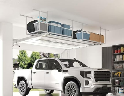 FLEXIMOUNTS 3x6 Overhead Garage Storage Adjustable Ceiling Rack 72" Length x 36" Width x 40" Height, 450lbs Weight Capacity, White, Classic Series