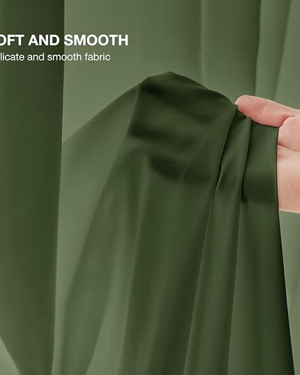 Anmao Non-See-Through Olive Green Privacy Semi Sheer Curtains for Living Room 108 Inch Length 2 Panels Set, Light Filtering That Let Light in Rod Pocket Window Drapes for Bedroom, 52Wx108L, Dark Green