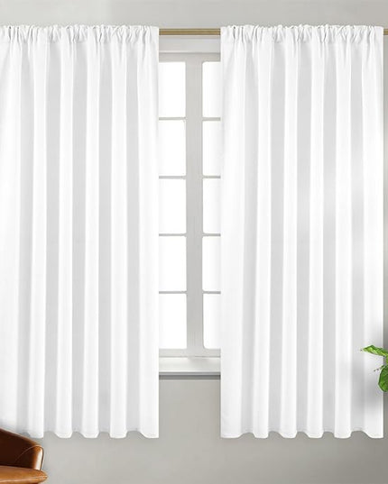 BGment White Curtains for Bedroom - Privacy Window Curtains Sunlight & UV Shades 50% Room Darkening Rod Pocket and Back Tab Curtains for Bedroom, 2 Curtain Panels (52 x 63 Inch, Pure White)