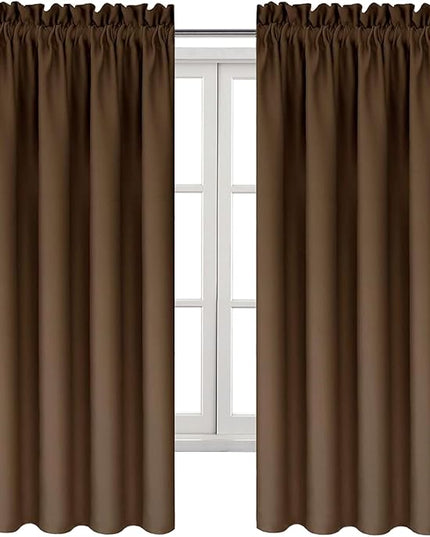 DWCN Blackout Curtains for Bedroom - Thermal Insulated Privacy Energy Saving Rod Pocket Drapes for Living Room, W 38 x L 72 Inch, Brown, Set of 2