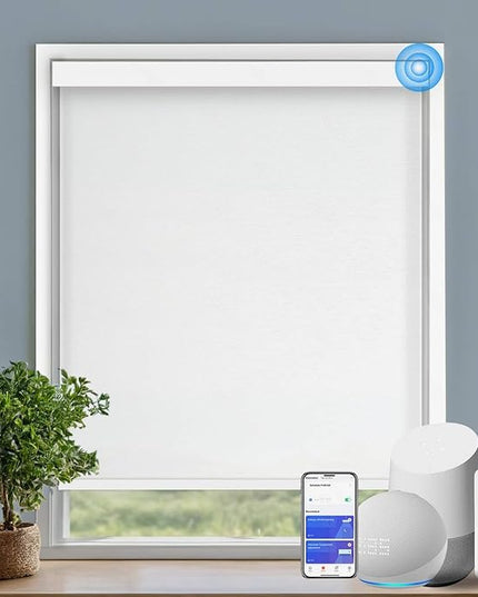 Motorized Blinds with Remote Cordless Automatic Motorized Shades Custom Blinds for Indoor Windows Smart Curtains with Alexa Google Home(Light Filtering Jacquard White,W57 x H72in)