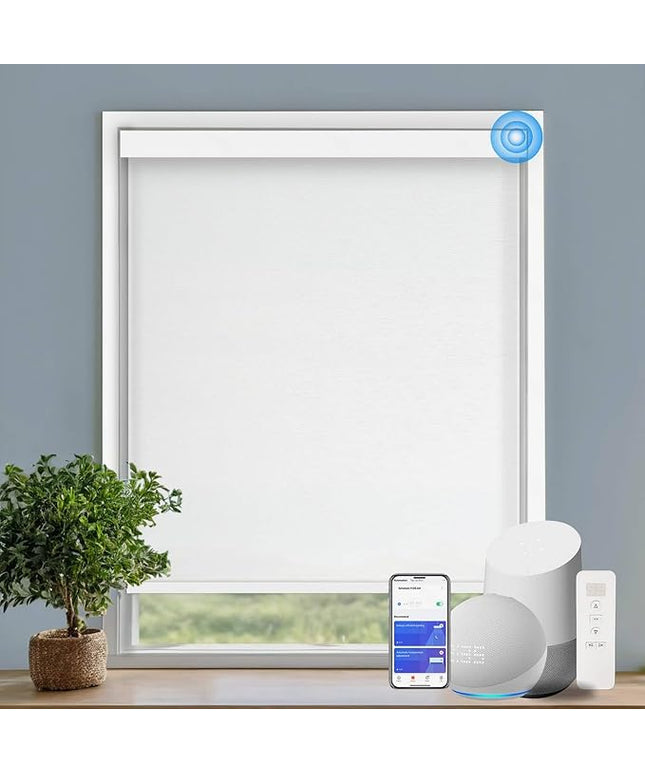 Motorized Blinds with Remote Cordless Automatic Motorized Shades Custom Blinds for Windows Smart Curtains Compatible with Alexa Google Home(Light Filtering Jacquard White,W68 x H72in)