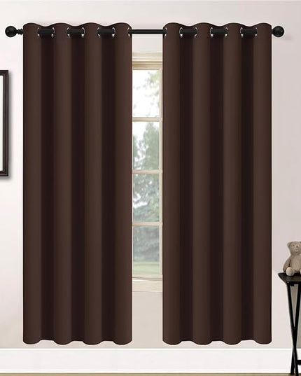 Yakamok Blackout Curtains Room Darkening Thermal Insulated Window Panels,Solid Grommet Top Drapes for Bedroom/Living Room(52Wx72L, Chocolate Brown, 2 Panels)