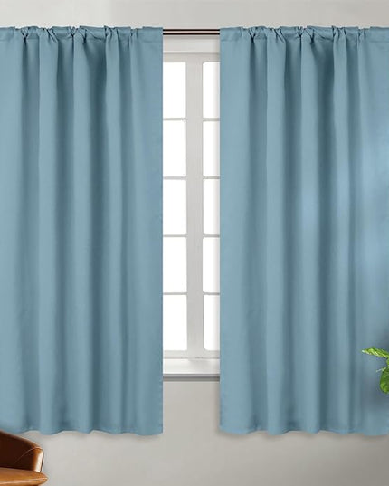 BGment Rod Pocket and Back Tab Blackout Curtains for Bedroom - Thermal Insulated Room Darkening Curtains for Living Room, 2 Window Curtain Panels (42 x 63 Inch, Greyish Blue)