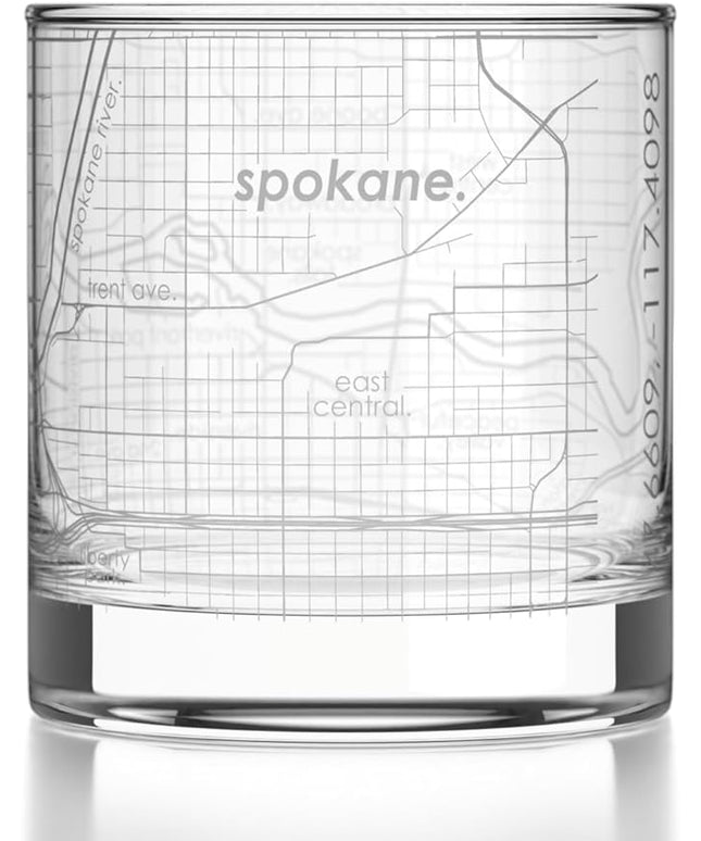 Well Told Engraved Spokane Washington Map Rocks Glass, Old Fashioned Glassware (11 oz, Clear) Etched Bourbon Tumbler, Gifts For Whiskey Lovers