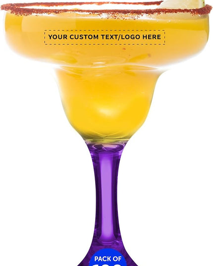 DISCOUNT PROMOS 100 Margarita Glasses Set, 9 oz. - Personalized Text, Logo - Classic, Smooth, Barware, Glassware - Purple
