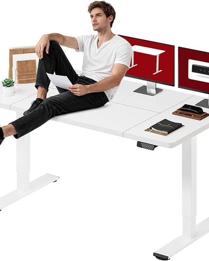 SANODESK Standing Desk Height Adjustable Electric Stand up Desk 71x32 Inches Sit Stand Home Office with Splice Board, White Frame/White Top