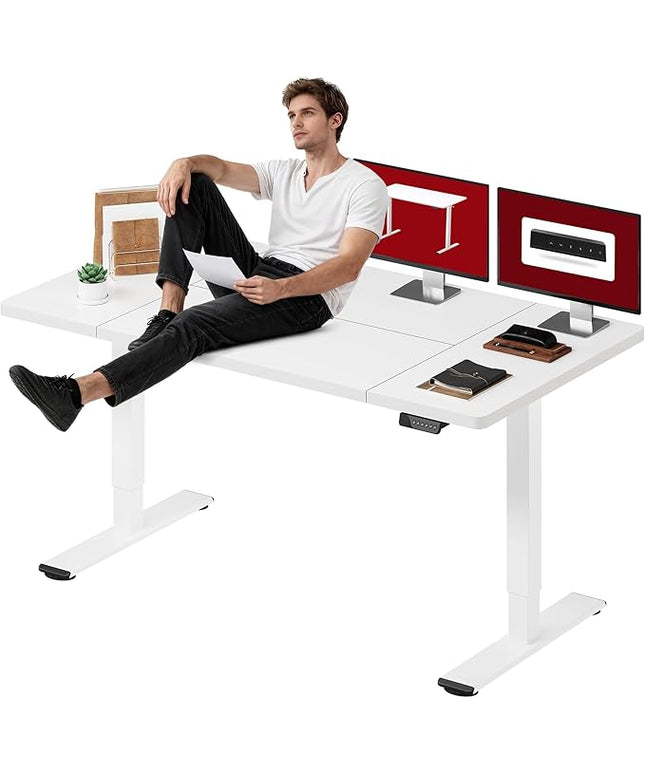 SANODESK Standing Desk Height Adjustable Electric Stand up Desk 71x32 Inches Sit Stand Home Office with Splice Board, White Frame/White Top