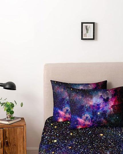 Galaxy Duvet Cover Space Bedding Set Full Size for Teen Kids, for Boys and Girls Purple Bed Set Printed with 1 Comforter Cover and 2 Pillowcases