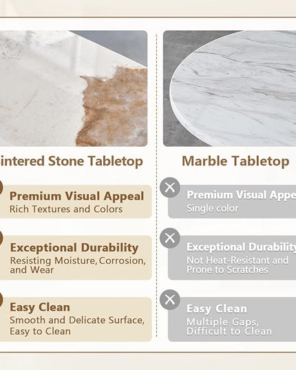 Small Dining Table Set for 4，50'' Sintered Stone Dining Table with 4 Chairs, Easy to Assemble，Suitable for Small Spaces