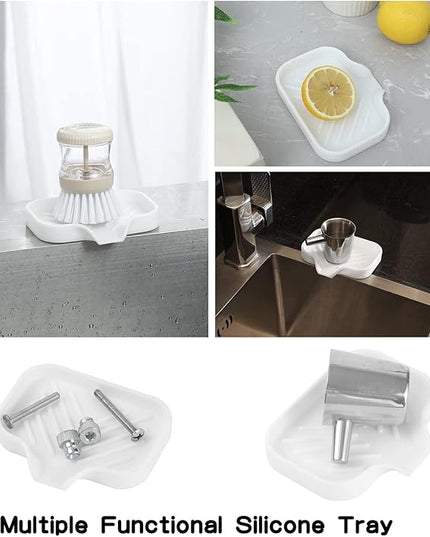 Silicone Bathroom Soap Dishes with Drain Spout-Bathroom and Kitchen Sink Organizer,Sponge Holder,Dish Soap Tray,Perfect for Dispenser,Scrubber,Bottle,Cup on Sink or Counter-White 4.9"×3.2"