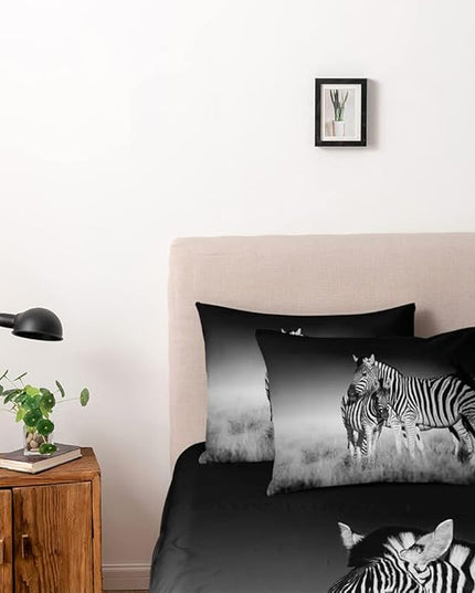 Animal Zebra Print Duvet Cover Full Size Gray Color Comforter Covers and Pillow Shams Art Deco Bedroom Bedding Set Boy Bed Set