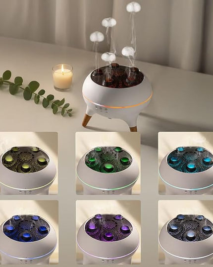 Mushroom Cloud Humidifier, Aromatherapy Essential Oil Diffuser with Sound-Activated Mode, 7-Smoke Modes Jelly Fog & Color LED, Large Water Tank with Auto-Shutoff, for Home Bedroom Office Yoga Studio
