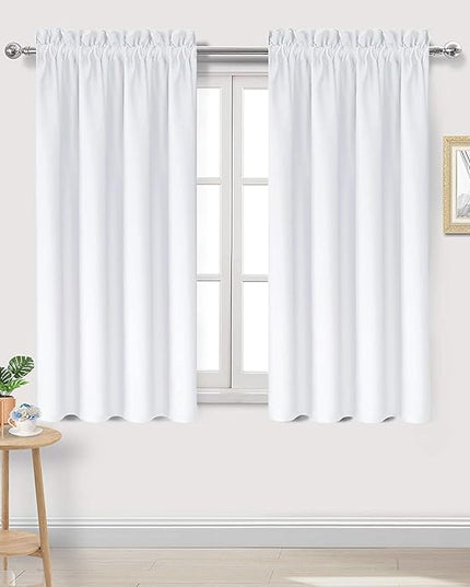 DWCN White Curtains for Living Room Thermal Insulated, 50% Light Blocking Curtains for Bedroom, Dining Room Window, W 42x L 45 Inch, Set of 2 Rod Pocket Curtain Panels