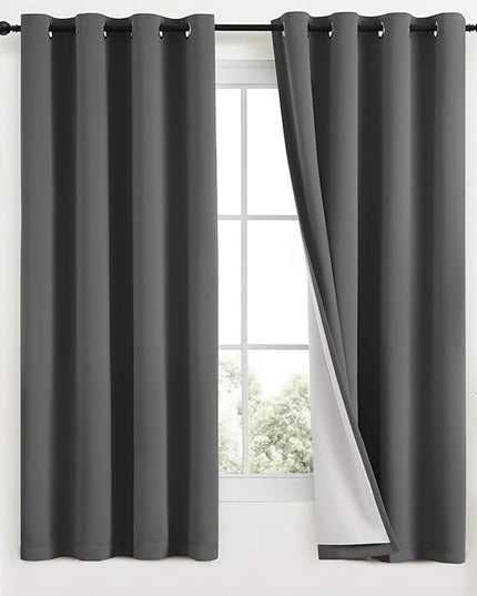 Yakamok Room Darkening 100% Blackout Curtains Grommet Window Treatments with 2 Thick Layers-Charcoal Grey Thermal Insulated Drapes Set of 2 Panels for Bedroom Living Room 52 Inches by 63 Inches Length