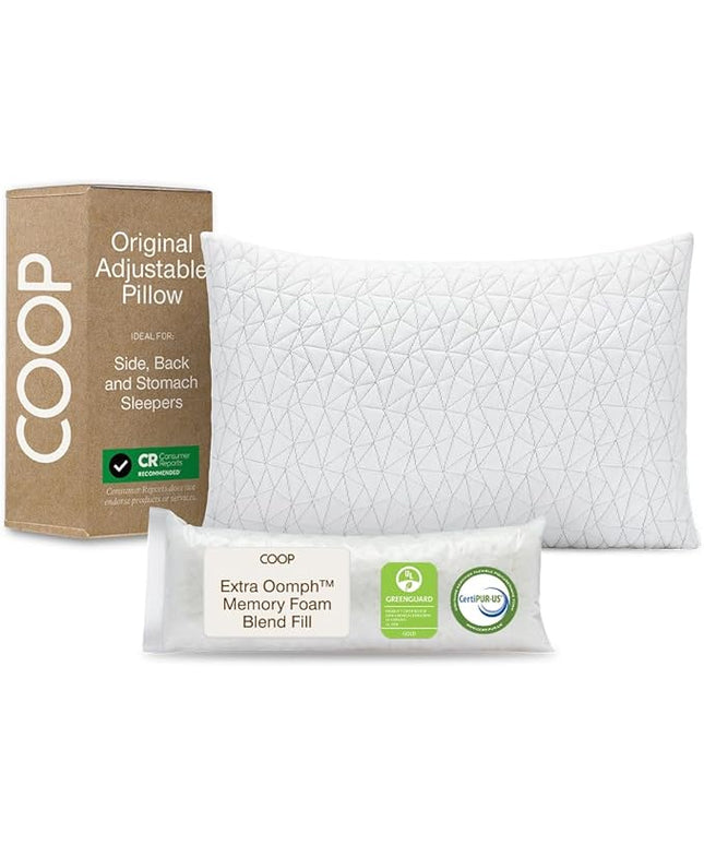 Coop Home Goods Original Adjustable Pillow, King Size Bed Pillows for Sleeping, Cross Cut Memory Foam Pillows - Medium Firm Back, Stomach and Side Sleeper Pillow, CertiPUR-US/GREENGUARD Gold