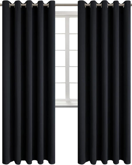 BGment Blackout Curtains - Grommet Thermal Insulated Room Darkening Bedroom and Living Room Curtain, Set of 2 Panels (70 x 84 Inch, Black)
