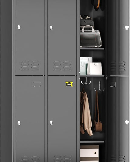 Aobabo Upgraded Metal Storage Locker for Employees, 6 Doors Metal Lockers Cabinet with Lock and Name Card Slot, Industrial Storage with 18 Hooks, for Office Gym, Assembly Required, Black