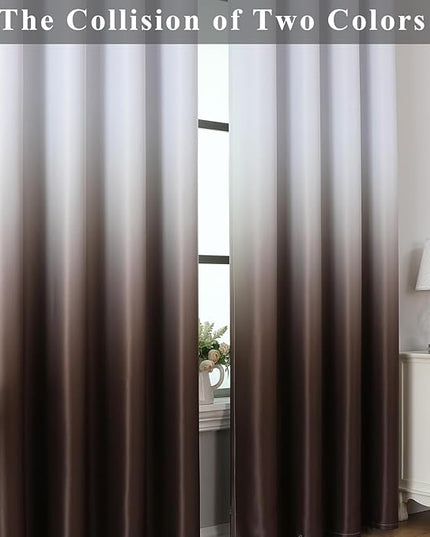 Estelar Textiler Ombre Blackout Curtains for Bedroom 63 Inch Length 2 Panels Set, Room Darkening Thermal Insulated Grommet Window Curtains and Drapes for Living Room, Brown and Greyish White, W52xL63