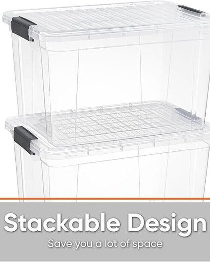 Superio Storage Bins with Lids- 4 Pack, 4.75 Qt Clear Boxes for Organizing, Stackable Plastic Containers- BPA Free, Non-Toxic, Odor Free, Organizer for Home, Office, Dorm