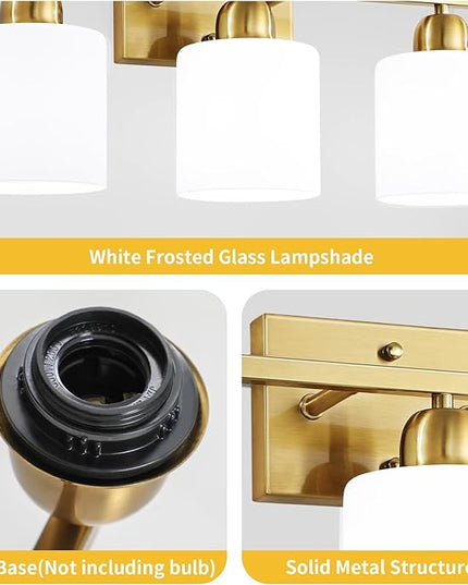 2 Light Bathroom Vanity, Bathroom Lights Over Mirror with Milky White Frosted Glass Shades, Gold Vanity Light for Mirror Living Room Bedroom Hallway E26 Base