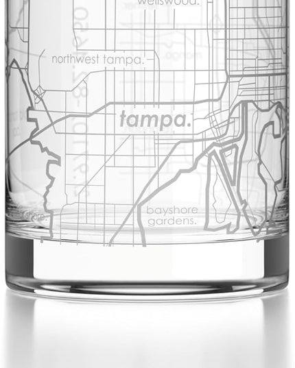 Well Told Engraved Tampa Bay Florida Map Rocks Glass, Old Fashioned Glassware (11 oz, Clear) Etched Bourbon Tumbler, Gifts For Whiskey Lovers