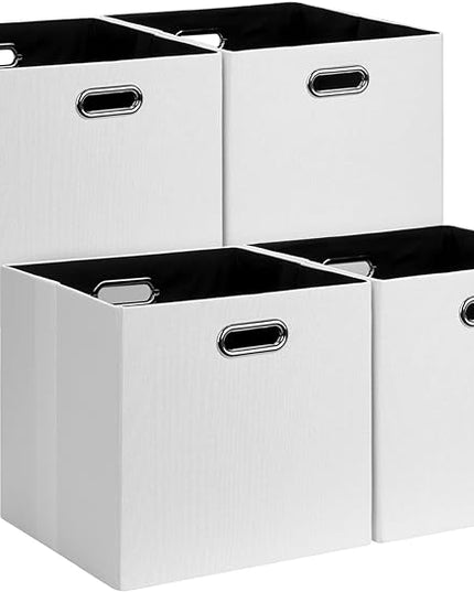 Posprica 11x11 Storage Cubes, Collapsible Storage Bins with Dual Handles, Fabric Foldable Storage Boxes Basket for Closet Shelf Cabinet Bookcase Organization, Set of 4, White