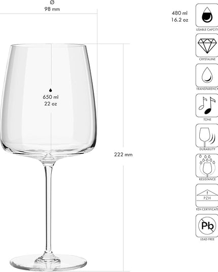 Krosno Large White Wine Glasses, Set of 4, 16.2 oz, Modern Collection, Premium Crystalline Glass, Perfect for Everyday, Dishwasher Safe, Made in Europe